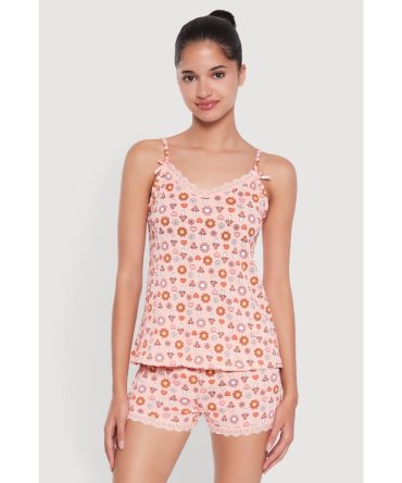 Trendy Lace Trim Pajama Cami and Shorts 2-Piece Set
