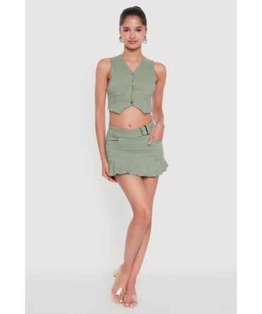 Trendy Low Rise Mini Buckled Pleated Skirt
