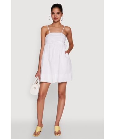 Trendy Poplin Bow Tie Back Babydoll Dress