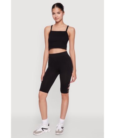 Trendy Seamless Caged Detail High Waisted Biker Shorts
