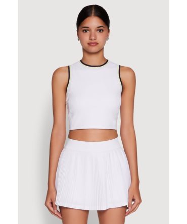 Trendy Sleeveless Cropped Crew Neck Top with Contrast Trim