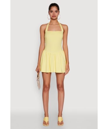 Trendy Snatched Skater Dress with Halter Neck