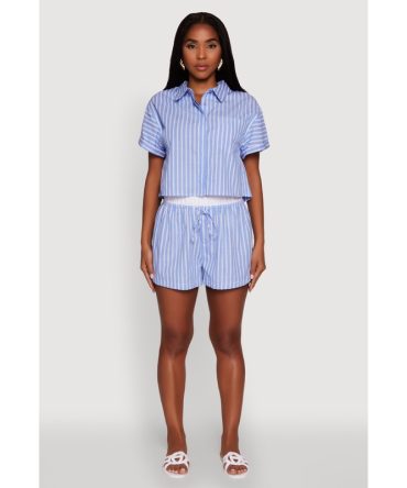 Trendy Striped High Waisted Shorts with Contrast Waistband