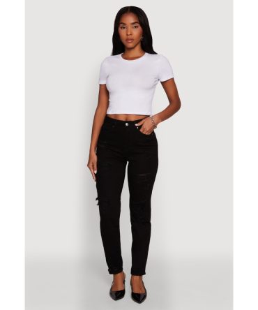 WAX Stretch Mid Rise Distressed Skinny Jeans
