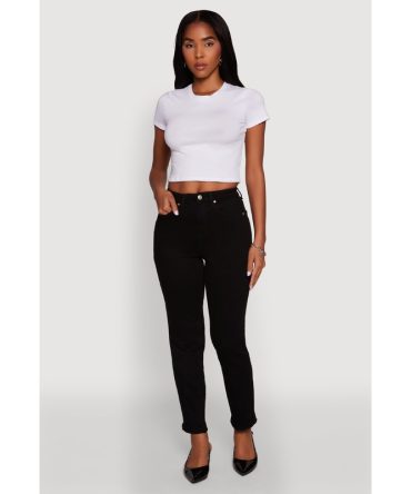 WAX Stretch Rolled Cuff Mid Rise Mom Jeans