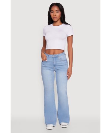 WAX Whiskered Mid Rise Frayed Hem Flare Jeans