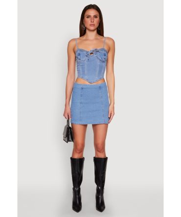 Zip Back Denim Mini Skirt