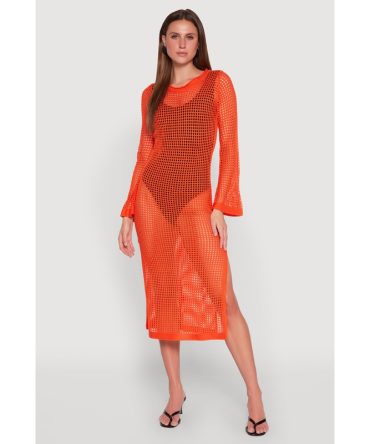 Almost Famous Crochet Side Slit Maxi Dress