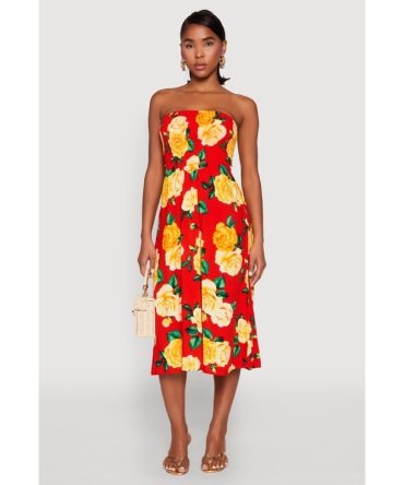 Almost Famous Floral Print Smocked Midi Dress