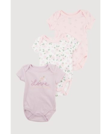 Baby Girls 0-9M Floral Love Graphic Bodysuits 3 Pack