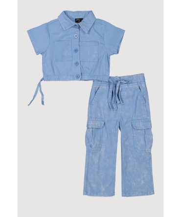 Baby Girls 12-24M Mineral Wash Shirt and Cargo Pants