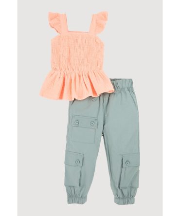 Baby Girls 12-24M Smocked Sleeveless Top and Cargo Joggers Set