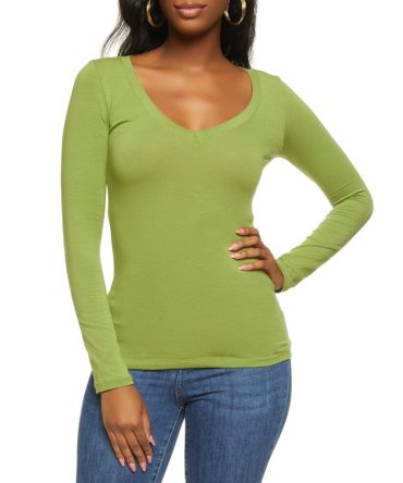 Basic Long Sleeve V Neck Tee