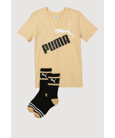 Boys Puma Logo Graphic Print Tee with Socks