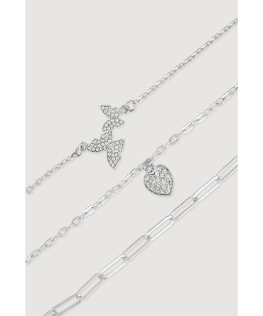Butterfly Heart Charm Anklet Trio