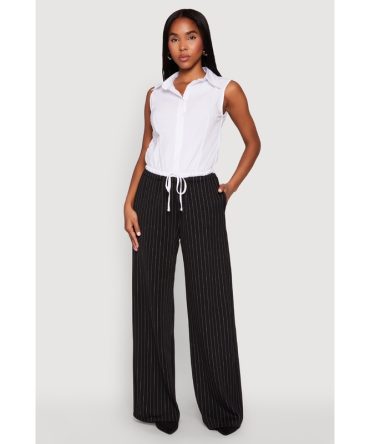 Contrast Waistband Pinstripe Trousers