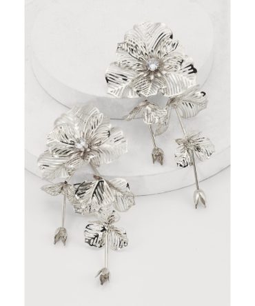 Floral Cubic Zirconia Studded Drop Earrings
