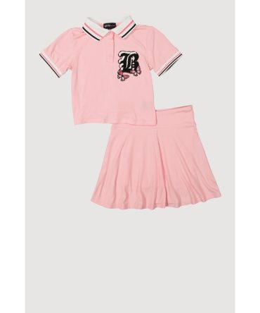 Girls B Initial Chenille Embroidered Polo Shirt and Skirt