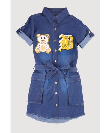 Girls B Initial Chenille Patch Chambray Shirt Dress