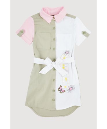 Girls Color Blocked Sweet Butterfly Shirt Dress