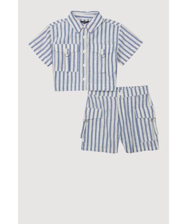 Girls Lurex Striped Shirt and Cargo Shorts