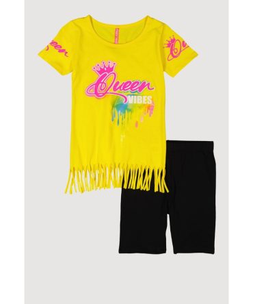 Girls Queen Vibes Graphic Tee and Biker Shorts