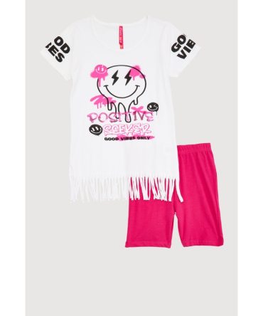 Girls Sequin Positive Seeker Graphic Tee and Biker Shorts