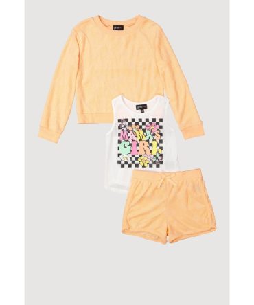 Girls Terry Cloth Cherry Patterned Sweatshirt and Shorts Set