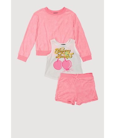 Girls Terry Cloth Sweatshirt and Shorts with Tank Top