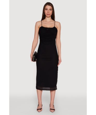 Haute Monde Mesh Overlay Side Slit Bustier Dress