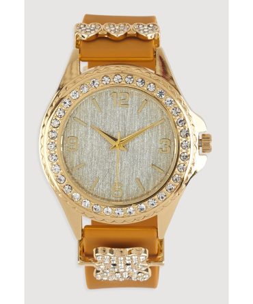 Heart Bear Rhinestone Detail Analog Watch