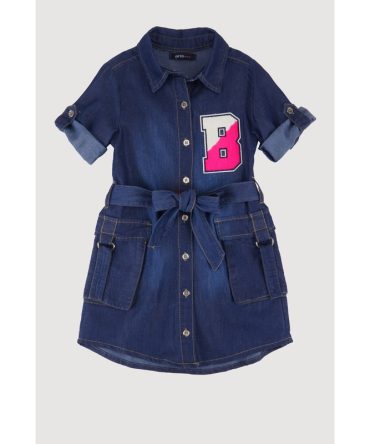 Little Girls B Initial Chambray Shirt Dress
