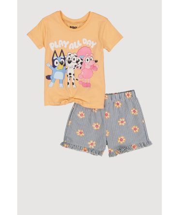 Little Girls Bluey Play All Day Graphic Tee and Shorts