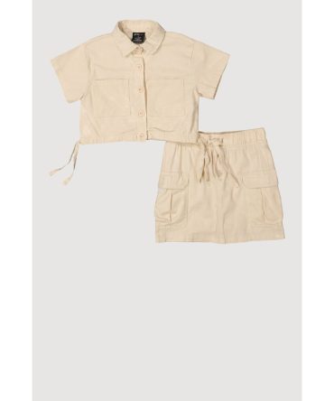 Little Girls Button Front Shirt and Cargo Skirt