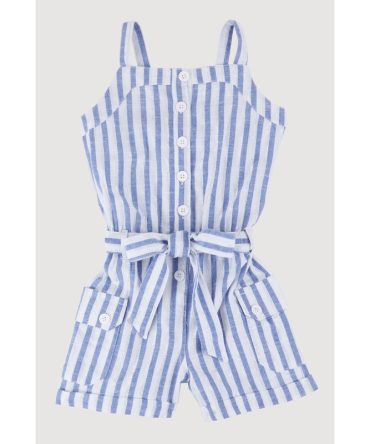 Little Girls Lurex Striped Cargo Pocket Romper