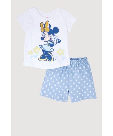 Little Girls Minnie Glitter Graphic Tee and Polka Dot Shorts
