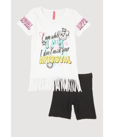 Little Girls Sequin Approval Graphic Print Tee and Biker Shorts