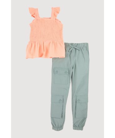 Little Girls Sleeveless Smocked Peplum Top and Joggers