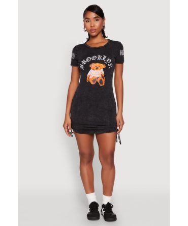 Mineral Wash Brooklyn Bear T Shirt Dress