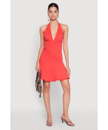 Mineral Wash Denim Halter Neck Dress