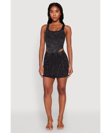 Mineral Wash High Waist Mini Skirt