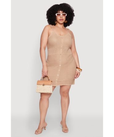 Plus Size Almost Famous Tie Strap Mini Dress