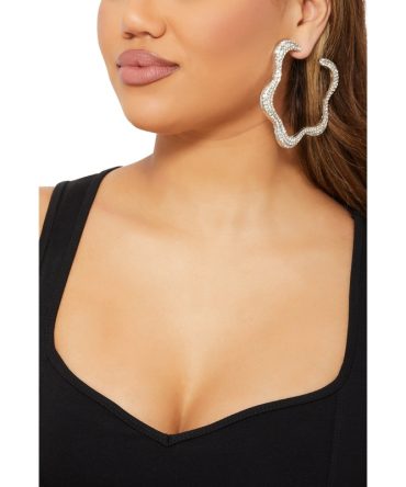 Rhinestone Wavy Flower Hoop Earrings