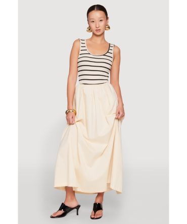 Sleeveless Half Striped Bodice Maxi Dress