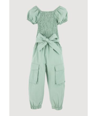 Toddler Girls Puff Sleeve Cargo Jumpsuit
