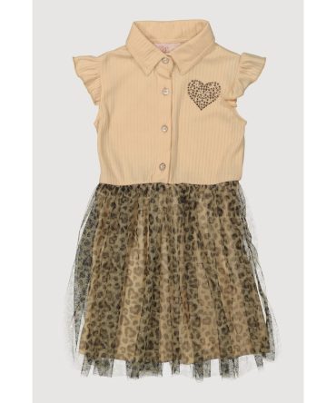 Toddler Girls Rhinestone Heart Animal Print Tutu Dress