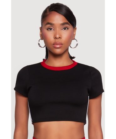 Varsity Stripe Detail Short Sleeve Crop Top
