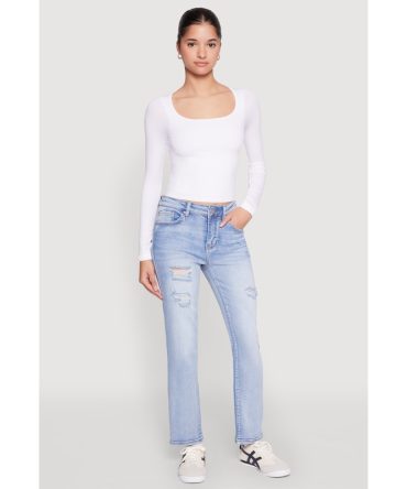 WAX Distressed Straight Leg Jeans