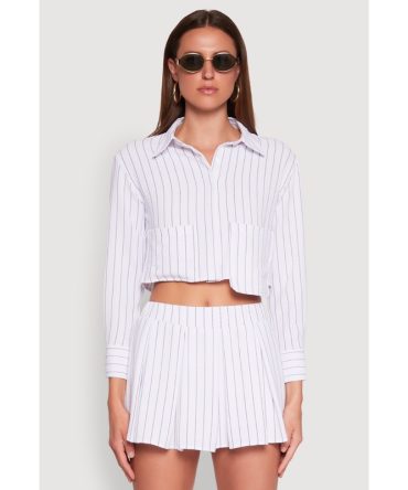 Airy Cropped Striped Shirt