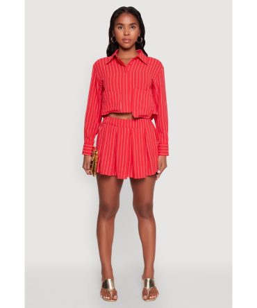 Airy Striped Mini Pleated Skirt